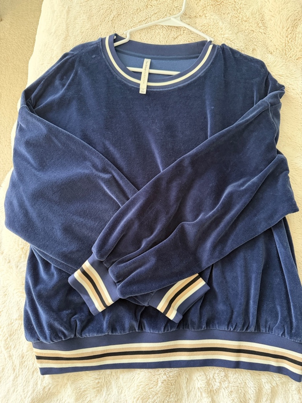 Aritzia Velour Pullover Sweater with Striped Trim